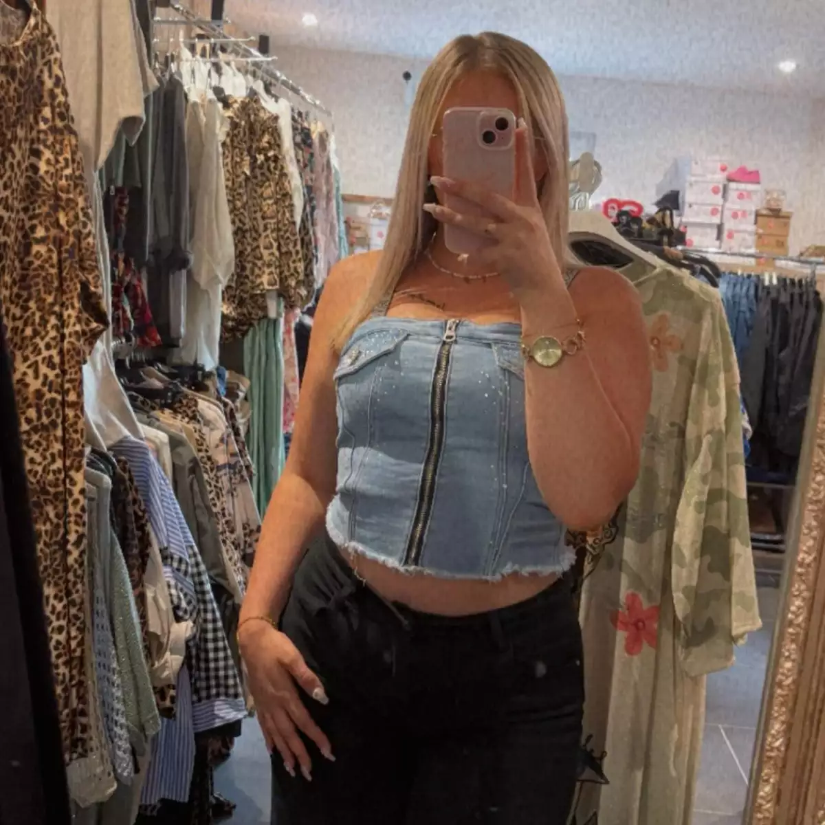 Bustier en jeans avec strass